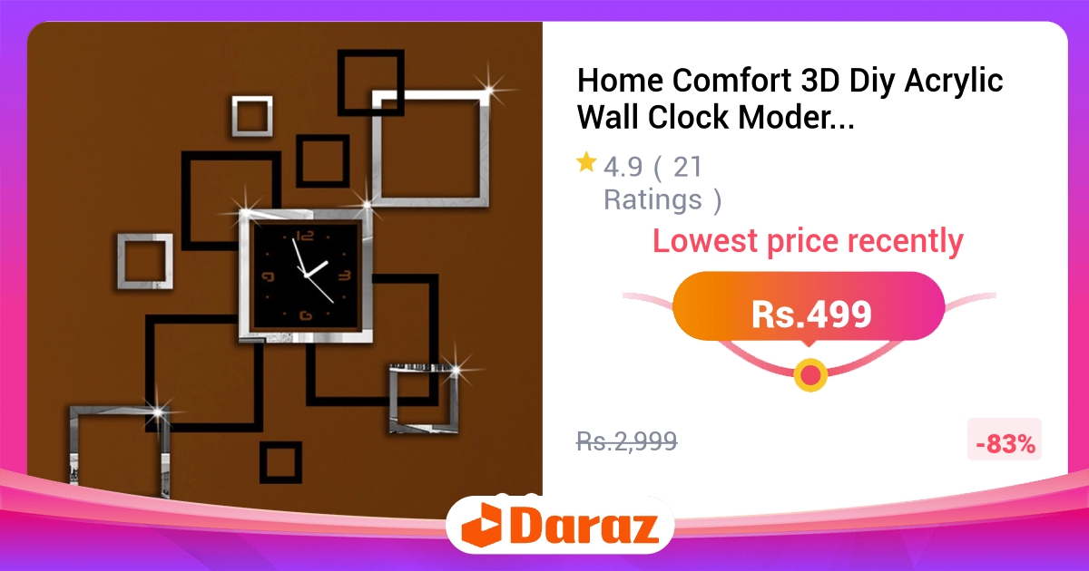 Home Comfort 3D DIY Acrylic Wall Clock Silver Black