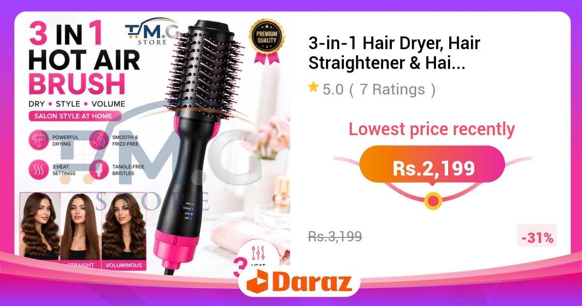 3-in-1 Hair Dryer Straightener Curler Multi-Function